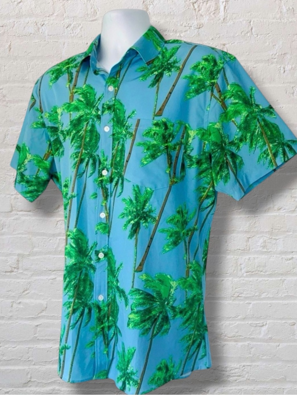 Men’s Tropical Palm Tree Button-Up Shirt | Resort Wear Vacation Vibes | Size L